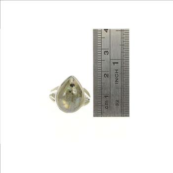 Sterling Silver Pear Labradorite Cabochon Bezel Statement Ring, Size 6