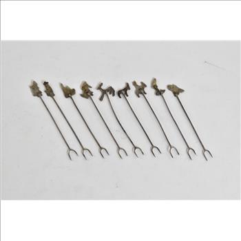 Sterling Silver Peru Peruvian Motif Hors D'oeuvres Fork Set (9 pcs)