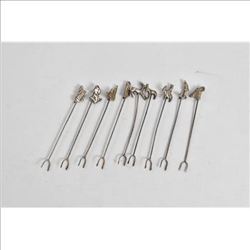 Sterling Silver Peru Peruvian Motif Hors D'oeuvres Fork Set (9 pcs)