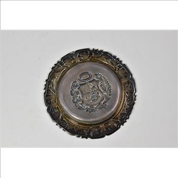 Sterling Silver Peruvian Coat of Arms Ornate Repousse Ash Tray