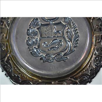 Sterling Silver Peruvian Coat of Arms Ornate Repousse Ash Tray