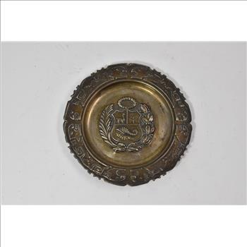 Sterling Silver Peruvian Coat of Arms Ornate Repousse Ash Tray