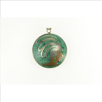 Sterling Silver Peruvian Turquoise Chip Inlay Domed Pendant