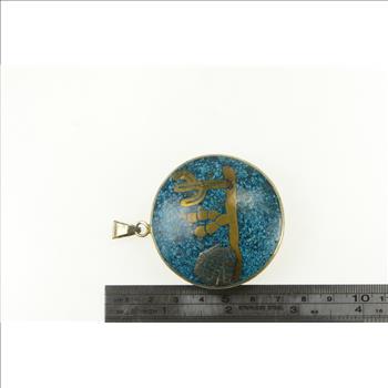 Sterling Silver Peruvian Turquoise Chip Inlay Domed Pendant