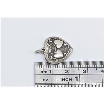 Sterling Silver Puffy Heart Forget Me Not Promise Love Charm/Pendant