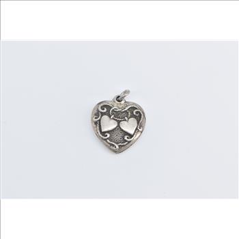 Sterling Silver Puffy Heart Forget Me Not Promise Love Charm/Pendant