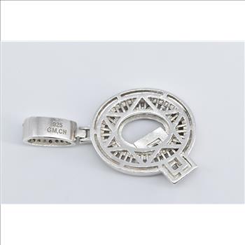 Sterling Silver Q Letter Initial Monogram CZ Encrusted Pave Pendant