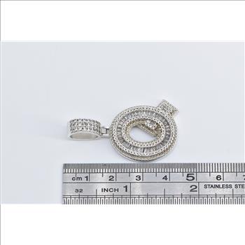 Sterling Silver Q Letter Initial Monogram CZ Encrusted Pave Pendant