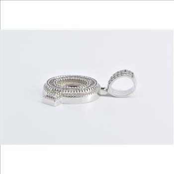 Sterling Silver Q Letter Initial Monogram CZ Encrusted Pave Pendant