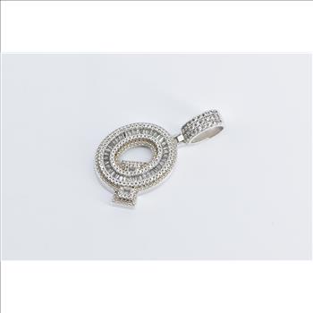 Sterling Silver Q Letter Initial Monogram CZ Encrusted Pave Pendant