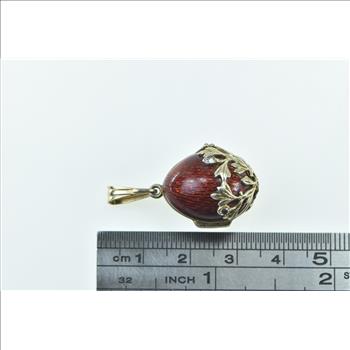 Sterling Silver Red Enamel Tree Branch Cubic Zirconia Locket Pendant