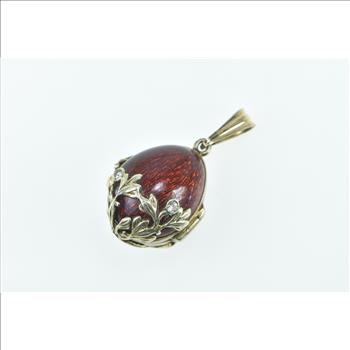 Sterling Silver Red Enamel Tree Branch Cubic Zirconia Locket Pendant