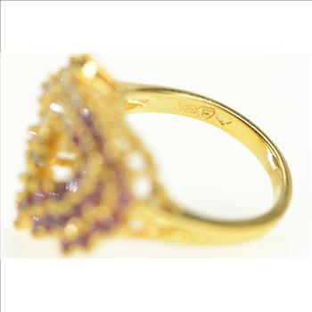 Sterling Silver Retro CZ Sim. Ruby Cluster Heart Love Symbol Ring, Size 5