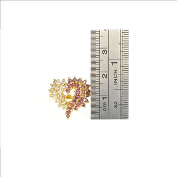 Sterling Silver Retro CZ Sim. Ruby Cluster Heart Love Symbol Ring, Size 5