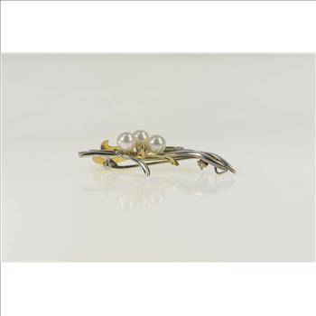 Sterling Silver Retro Two Tone Pearl Diamond Accent Swirl Pendant/Pin