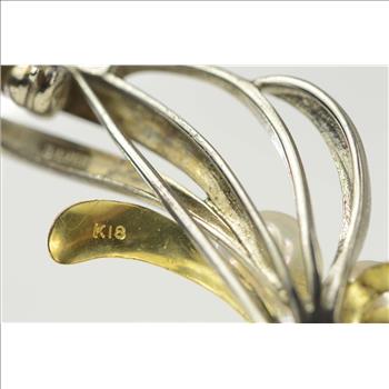 Sterling Silver Retro Two Tone Pearl Diamond Accent Swirl Pendant/Pin