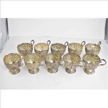 Sterling Silver Robert Anstead Demitasse Cup Holder Set (10 pcs)
