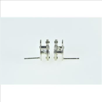 Sterling Silver Round Riveted Circle CZ Statement Stud Earrings