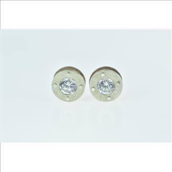 Sterling Silver Round Riveted Circle CZ Statement Stud Earrings