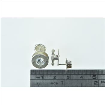 Sterling Silver Round Riveted Circle CZ Statement Stud Earrings