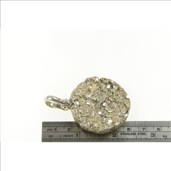 Sterling Silver Round Textured Nugget Abstract Heavy Medallion Pendant
