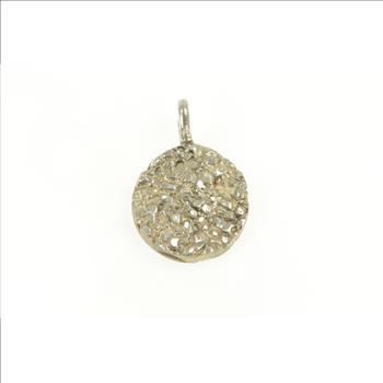 Sterling Silver Round Textured Nugget Abstract Heavy Medallion Pendant