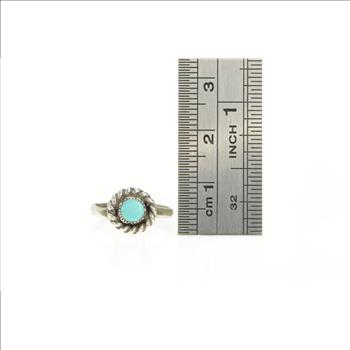 Sterling Silver Round Turquoise Twist Trim Southwestern Ring, Size 4.25