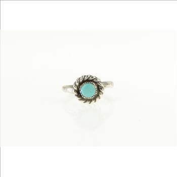 Sterling Silver Round Turquoise Twist Trim Southwestern Ring, Size 4.25