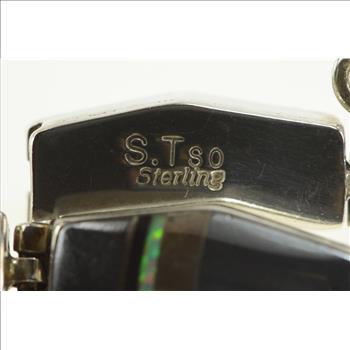 Sterling Silver S Tso Navajo Hematite Onyx Opal Zig Zag Bracelet 6.75