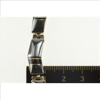 Sterling Silver S Tso Navajo Hematite Onyx Opal Zig Zag Bracelet 6.75