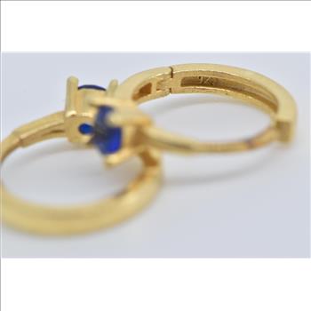 Sterling Silver Sapphire 12.7mm Gold Plated Huggies Hoop Earrings