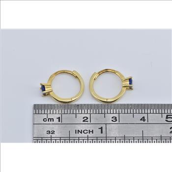 Sterling Silver Sapphire 12.7mm Gold Plated Huggies Hoop Earrings