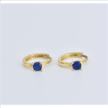 Sterling Silver Sapphire 12.7mm Gold Plated Huggies Hoop Earrings