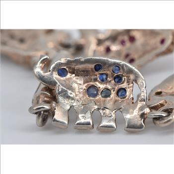Sterling Silver Sapphire Ruby Emerald Encrusted Elephant Bracelet 7.5