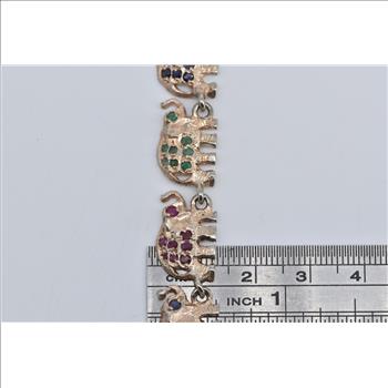 Sterling Silver Sapphire Ruby Emerald Encrusted Elephant Bracelet 7.5