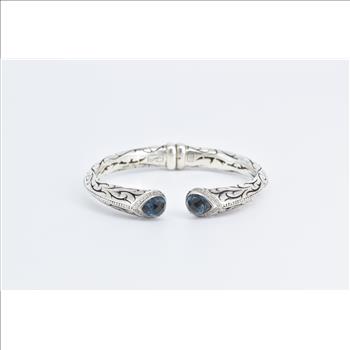 Sterling Silver Scott Kay London Blue Topaz Diamond Cuff Bracelet 7