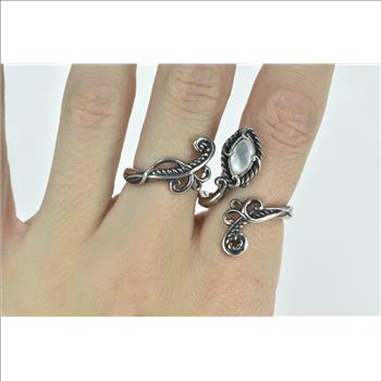 Sterling Silver Scroll Filigree Two Finger Wrap Vine Ring, Size 9.5/7.75