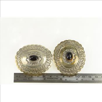 Sterling Silver Southwestern Black Onyx Stamped Oval Belt