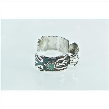 Sterling Silver Southwestern Chip Coral Turquoise Watch Cuff Bracelet 7