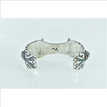 Sterling Silver Southwestern Chip Coral Turquoise Watch Cuff Bracelet 7