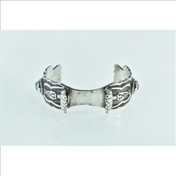 Sterling Silver Southwestern Chip Coral Turquoise Watch Cuff Bracelet 7