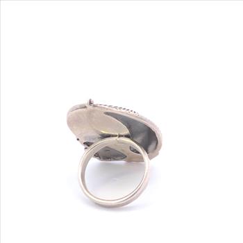 Sterling Silver Southwestern Feather Vine Turquoise Swirl Ring, Size 8