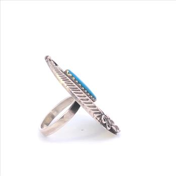 Sterling Silver Southwestern Feather Vine Turquoise Swirl Ring, Size 8