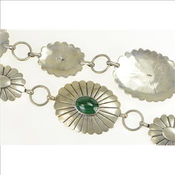 Sterling Silver Southwestern Malachite Stamped Oval Belt 39.5