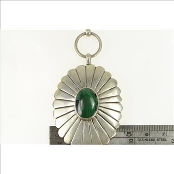 Sterling Silver Southwestern Malachite Stamped Oval Belt 39.5