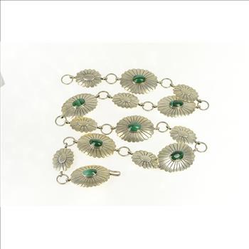 Sterling Silver Southwestern Malachite Stamped Oval Belt 39.5