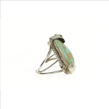 Sterling Silver Southwestern Turquoise Cabochon Leaf Cuff Bracelet 6.25