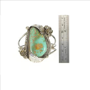Sterling Silver Southwestern Turquoise Cabochon Leaf Cuff Bracelet 6.25