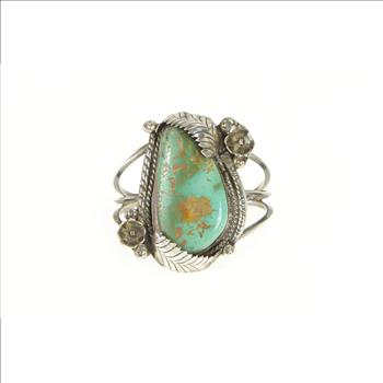 Sterling Silver Southwestern Turquoise Cabochon Leaf Cuff Bracelet 6.25