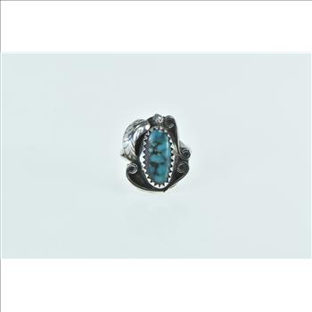 Sterling Silver Southwestern Turquoise Ornate Feather Childs Ring, Size 3.5